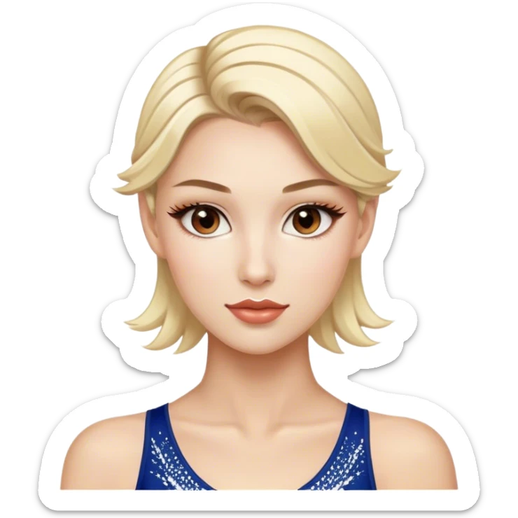 Blonde model with brown eyes, Olympic figure skater team USA, luxury makeup sticker