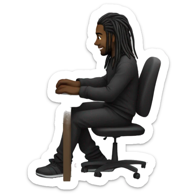 Black-guy-with-dreads-wearing-black-trackstuit-sitting-down-on-chair facing-foward-focused-on-laptop-computer- sticker