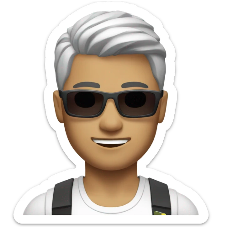 strong asian personal trainer short golden hair with sunglasses white vest sticker