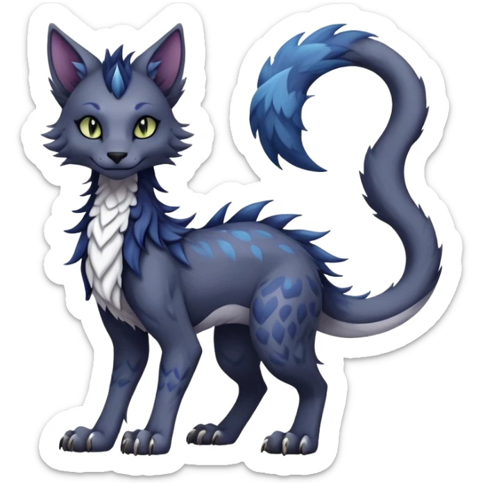 Kawaii dark edgy fantasy ethereal feline-vernid-sergal-fursona animal creature with a tufted tail full body with intricate markings  sticker