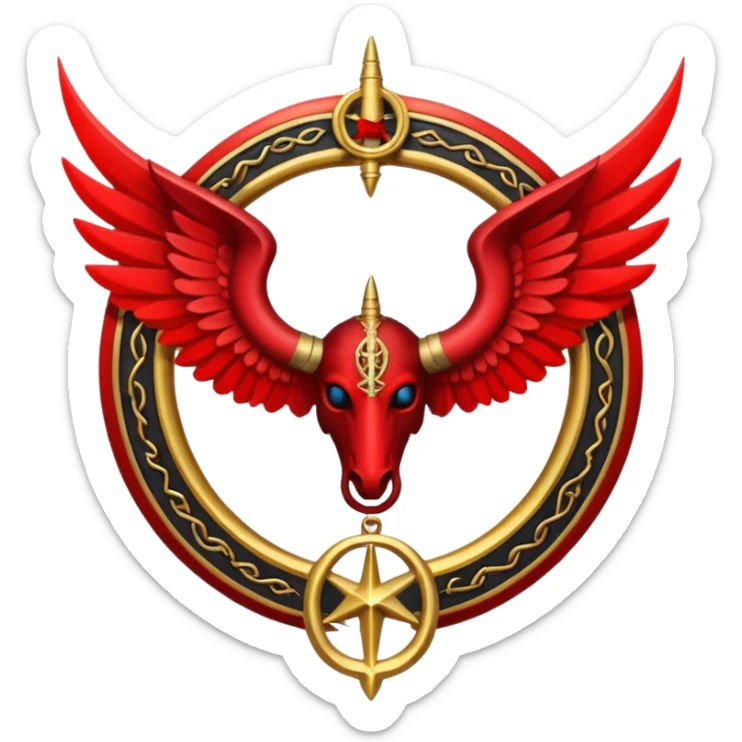 Holy Emblem with black wings and horn and red tetragrammaton in the middle sticker