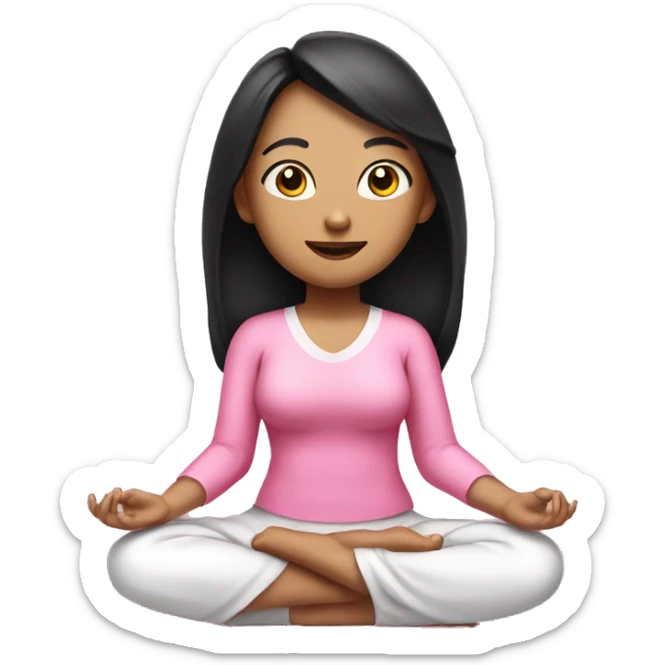 a girl in pink clothes with black hair with white skin sits in the lotus position sticker