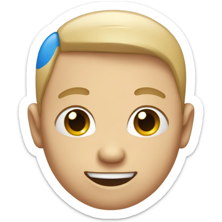 emoji with a circular head, that has the skin color of a white human, with white skin color ears, and a blue nose, smile, and do sticker