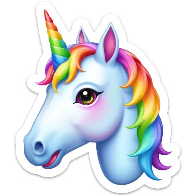 A unicorn with rainbow puke coming out of its mouth and a rainbow top hat on sticker