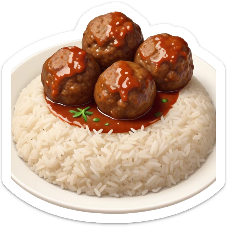 Kofte Cinematic Realistic Kofte Dish Emoji, depicted as spiced meatballs served alongside a portion of fragrant rice, rendered with rich textures and warm, appetizing lighting. sticker