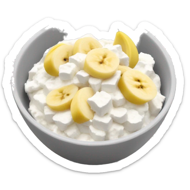 Cottage cheese in a bowl with banana slices as a topping sticker