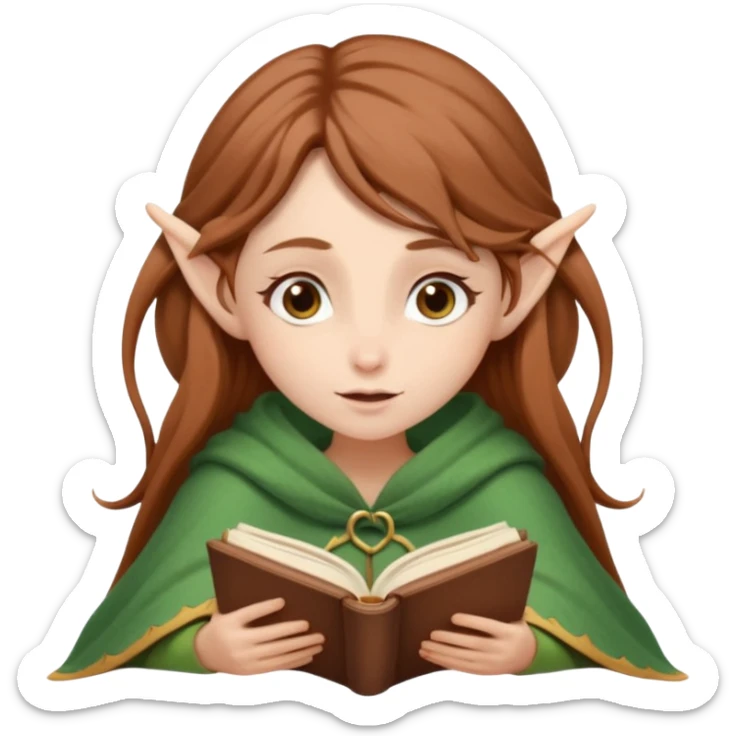 elf-like girl with windswept chestnut hair reading a book under a blanket – cozy and dream sticker