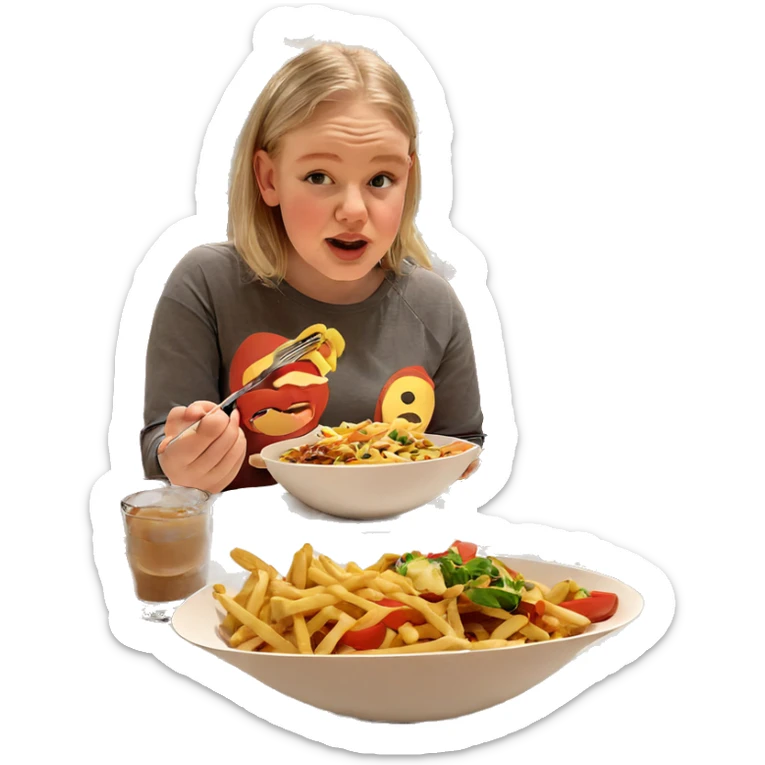 girl enjoying meal indoors sticker