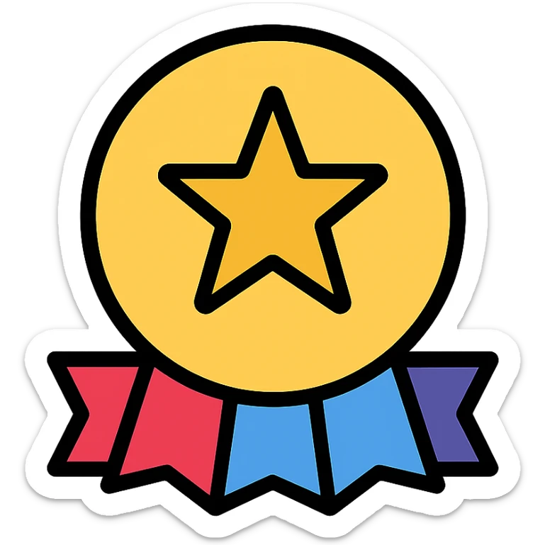 vector icon of a gold fan favorite symbol with multicolor details, elegant and minimalist flat design, isolated on white, award badge style, 2D flat vector, trending icon look, soft shadows, no text, commercial use sticker