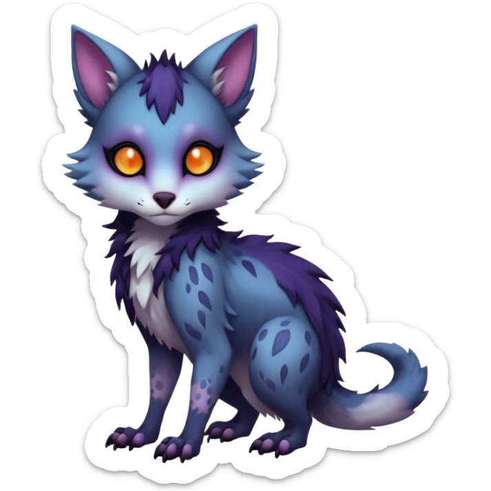 Kawaii dark cute gloomy ghoulish edgy fantasy ethereal feline-vernid-sergal-possum-monster-fursona animal creature full body with intricate markings  sticker