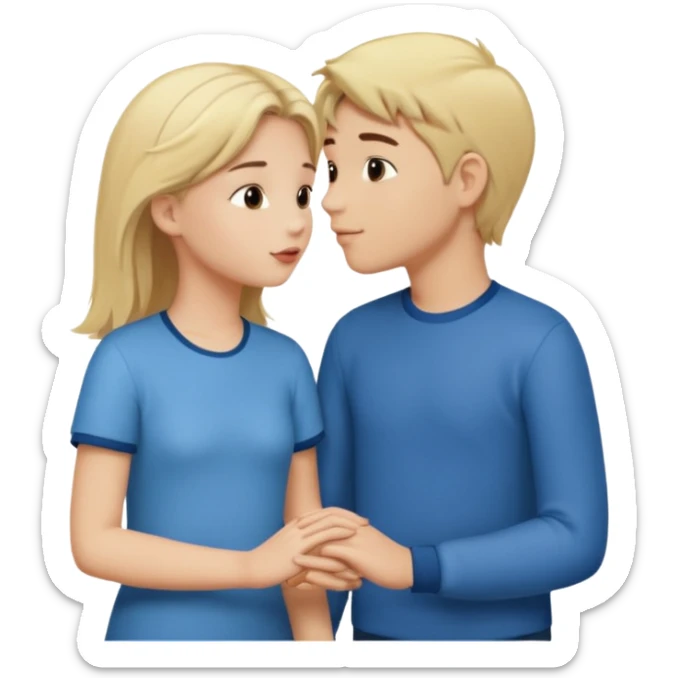 iOS emoji style.
One girl, two boys.
The girl is holding hands with one boy and kissing the other boy at the same time.
Both boys are male, one blond, one brunette.
All characters are human, not female duplicates. sticker