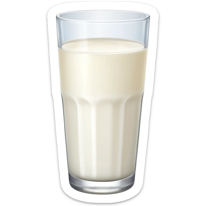 the drink is only milk white, The bottom and mouth of the glass are the same width and thin a toll, There is only white liquid inside, photo realistic, like a third from left sticker