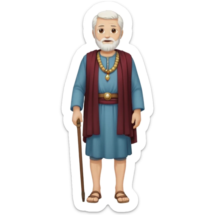 El anciano: persona noble y bondadosa, ropa normal es decir, ni de persona millonaria ni de persona sin dinero, pelo blanco, barba corta blanca. cuerpo entero de la época púnica sticker