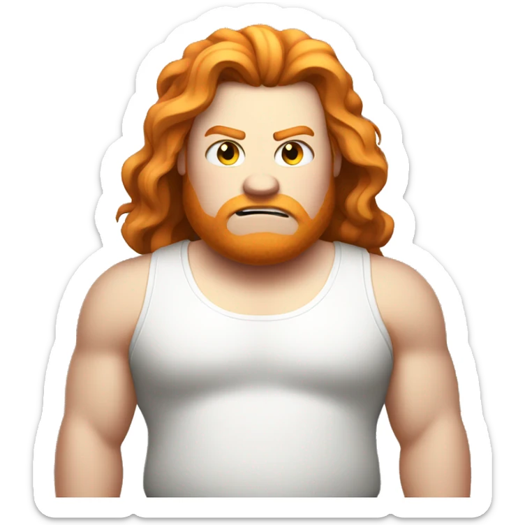 fat ginger teenager with long hair and white tank top angry  sticker