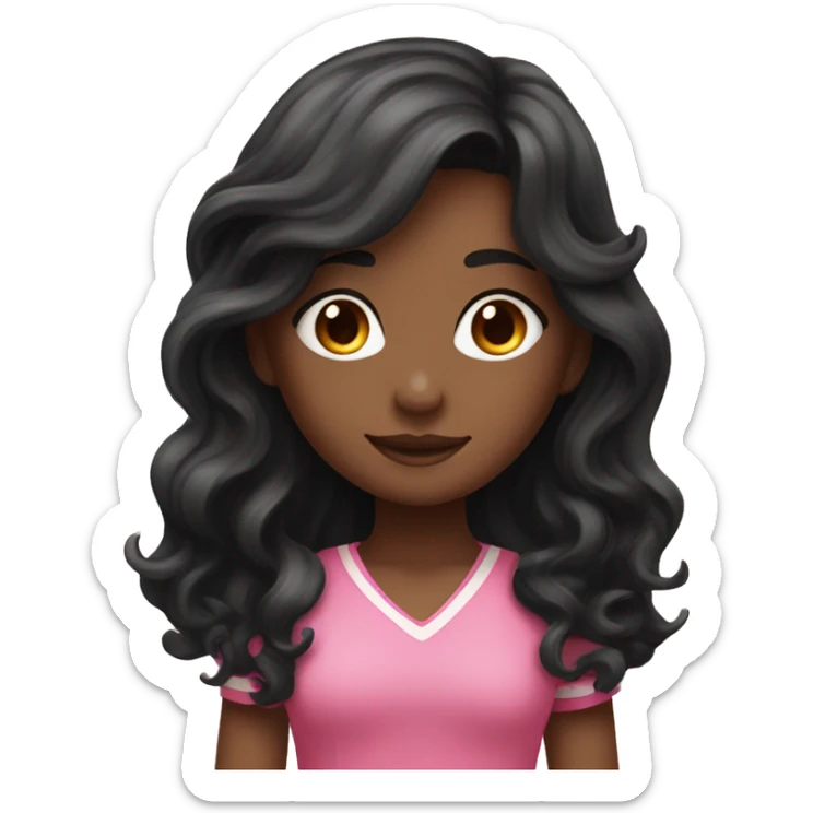 Girl with black long wavy hair and pink Lillie’s in here hair sticker