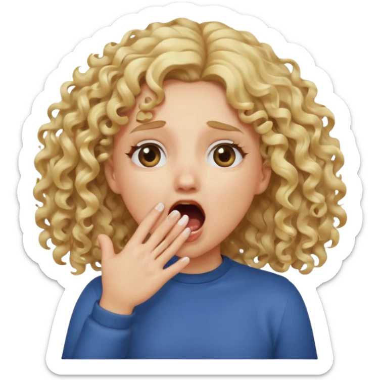 Emoji di ragazza bionda riccia che urla e mette una mano in faccia davanti la bocca e gli occhi sticker