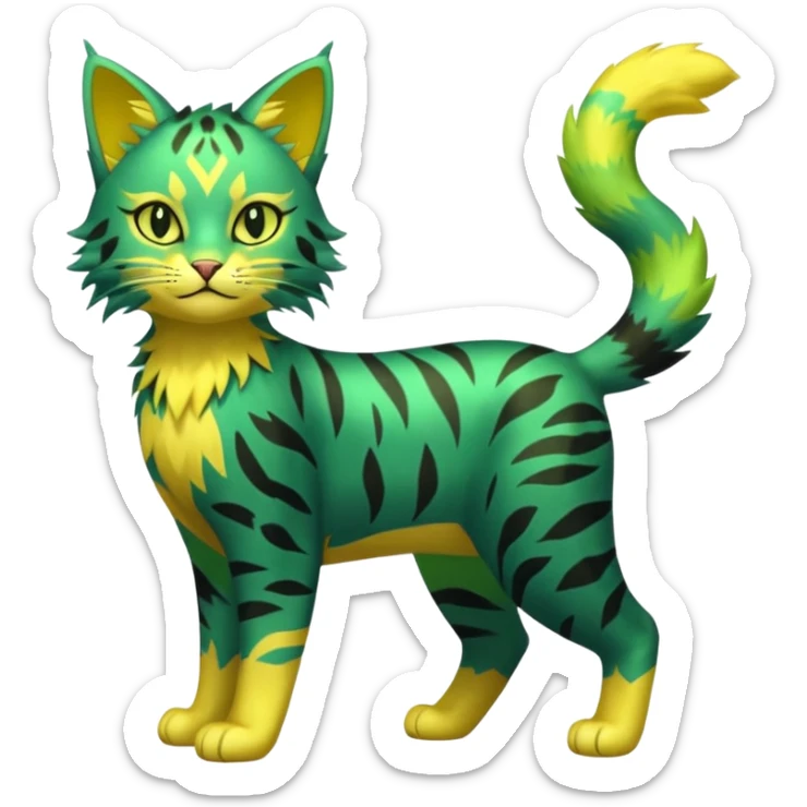 Green-Yellow Electrike-Lucretia-Luxray-Sprigatito-Bobcat-Amaura-Aurorus-Shiny-glorp-cat-fusion (full body) sticker