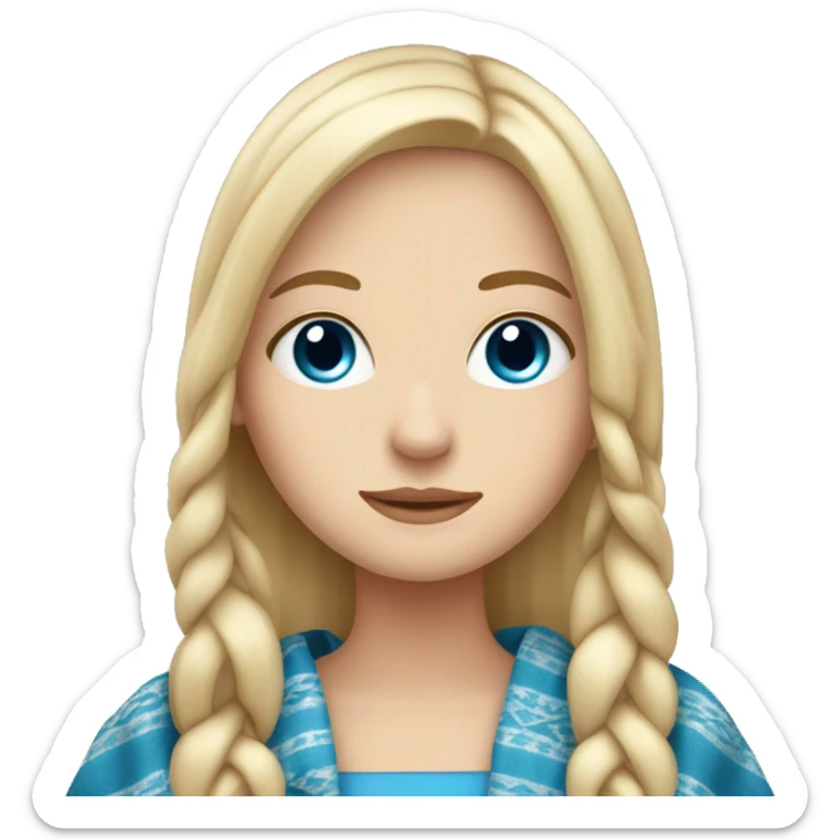 white girl with long straight blonde hair and blue eyes in blankets relaxed sticker