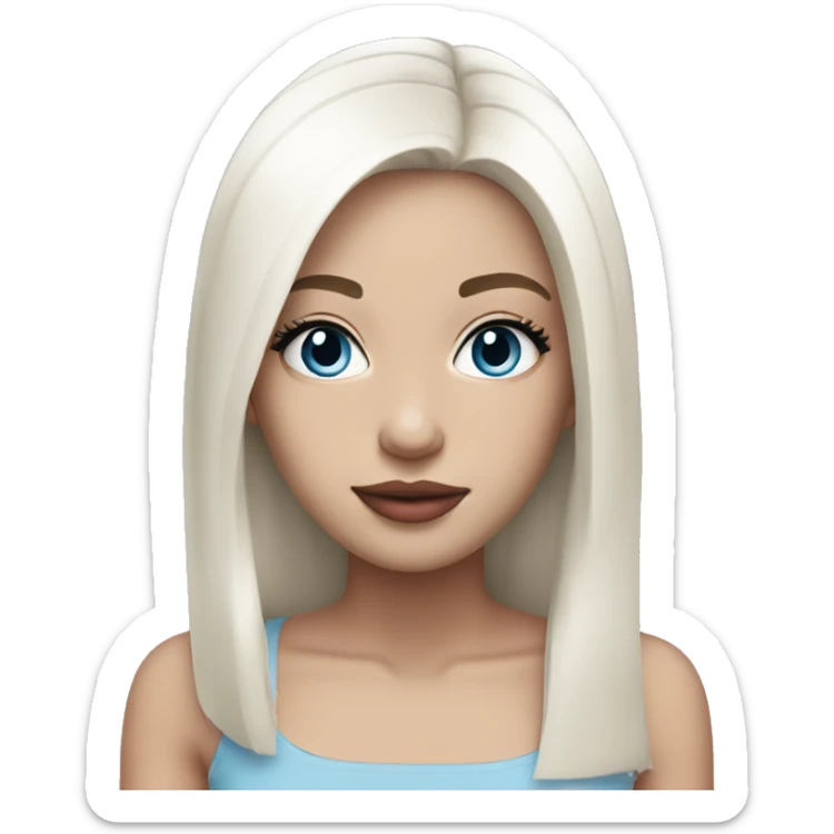 Girl medium length white straight hair, blue eyes, pink lips sticker