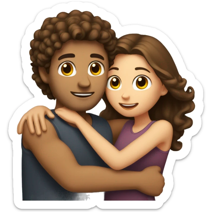 Girl with long straight brown hair hugging a guy with short curly brown hair sticker