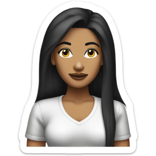 Tanned woman with long black hair dressed in 1990s hip hop hair, makeup, and attire sticker