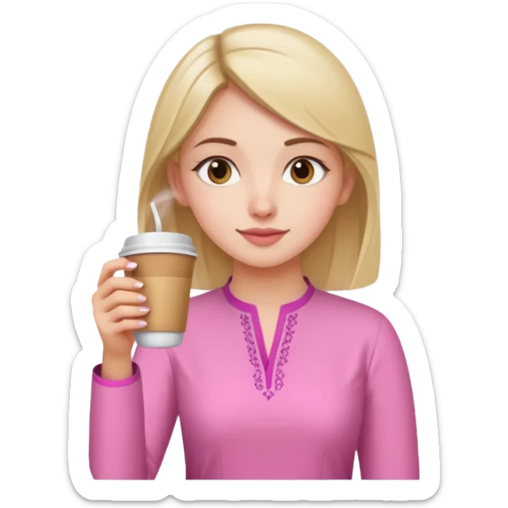 a pretty bratz fair girl wearing a pink kurti, drinking takeaway coffee sticker