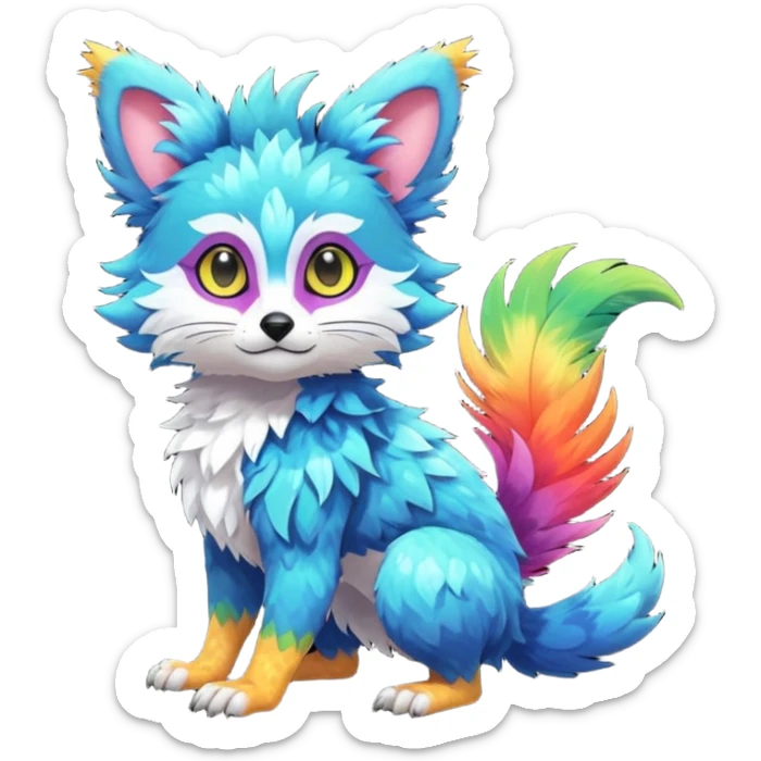Colorful tropical exotic shiny beautiful fantasy-Trico-Cacomistle-oncilla-animal-Fakémon-hybrid-fursona (full body) sticker