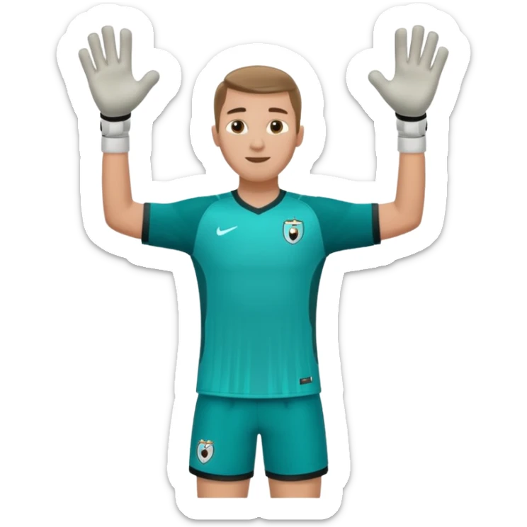 soccer goalkeeper teal shirt, shorts football boots arms out sticker