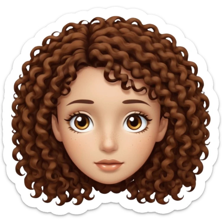 dark brown curly hair with dark brown eyes and long lashes with freckle and light brown skin sticker