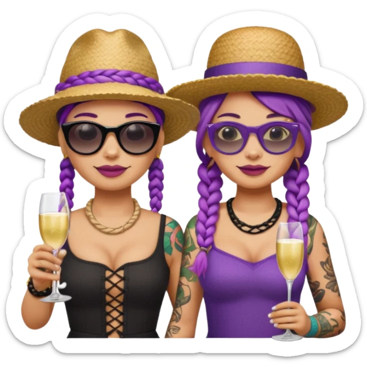tattoed glassess fat venice gondolier with iconic hat woman purple braided hair sticker