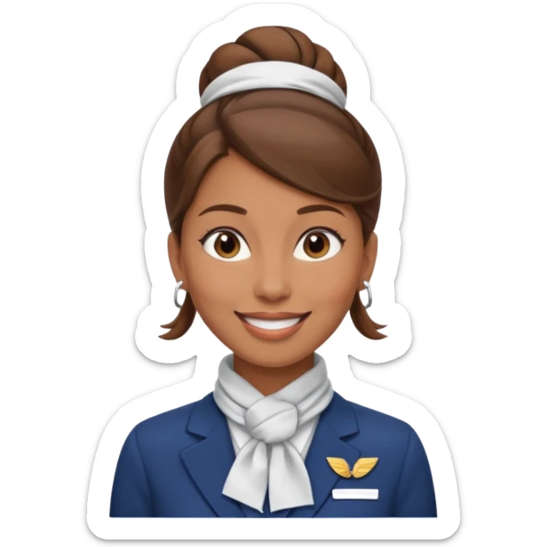  flight attendant, Light Brown skin, brown hair in single bun, neck scarf sticker