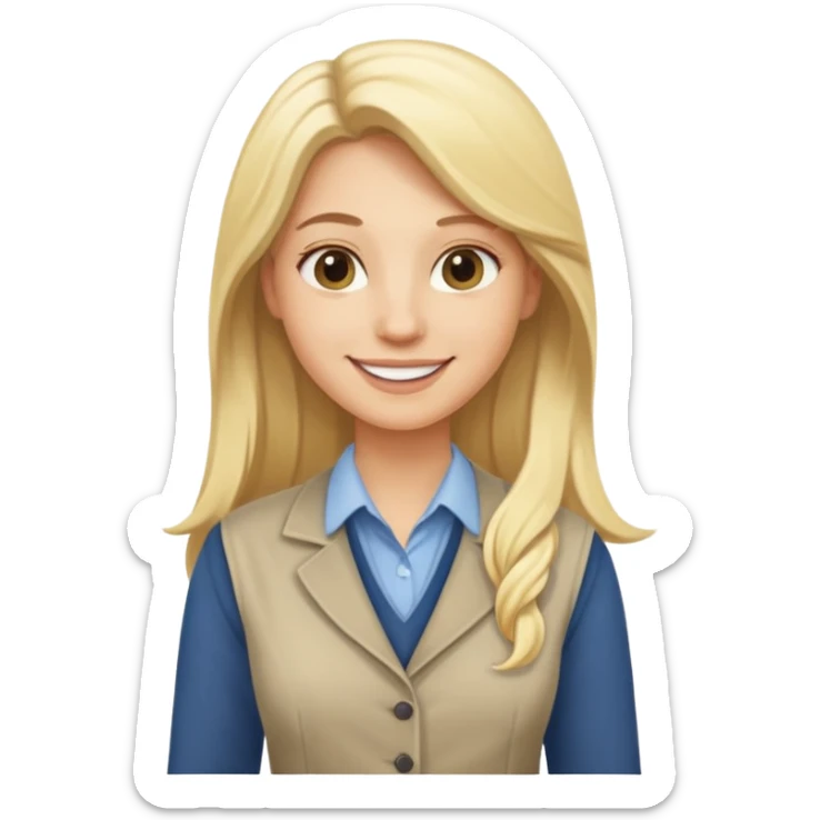 fun blonde history teacher, casual clothes, long blonde hair, smiling sticker