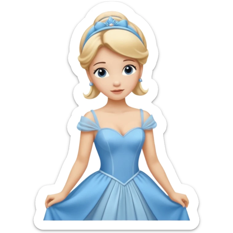 cendrillon on voit juste le buste elle est blonde avec les cheveux releve et un serre tete bleu ciel et elle porte une robe de soirée bleu ciel sticker