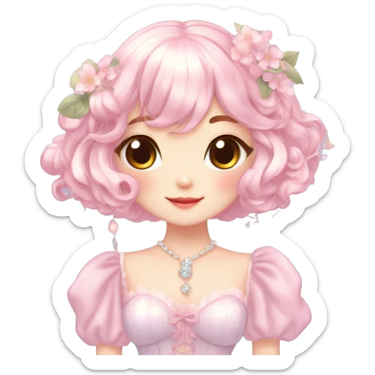 Dreamy pretty elegant cute shiny blushing shy anime lady kawaii beautiful hair naturecore fairycore cottagecore jewels trending aesthetic full body sticker