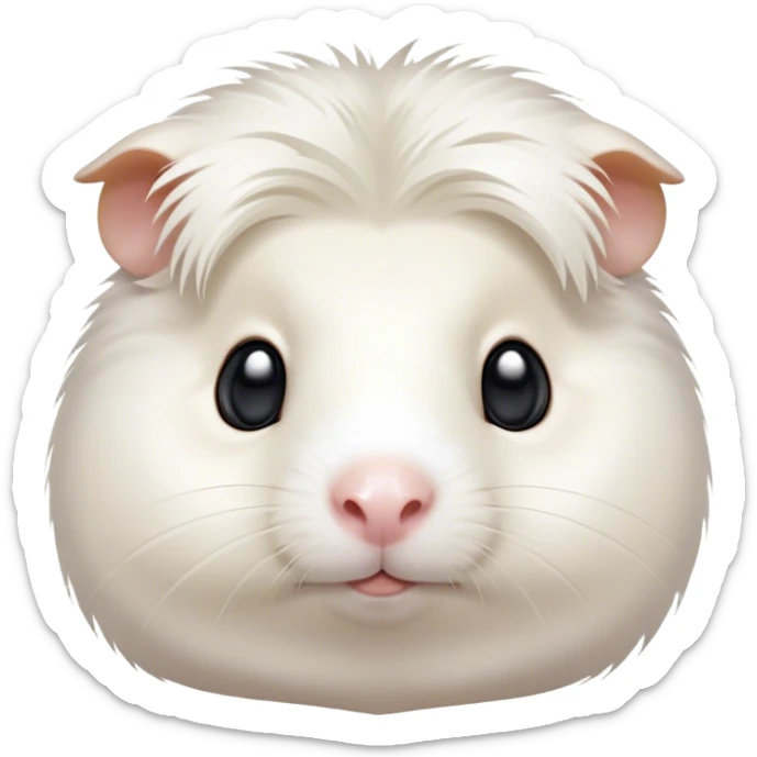 Cinematic Cute White Guinea Pig Portrait Emoji, Head tilted playfully and inquisitively, showcasing a silky, immaculate white fur with a natural glow, round, sparkling dark eyes filled with curiosity, Simplified yet irresistibly adorable features, highly detailed, glowing with a warm, friendly light, high shine, affectionate and lively, stylized with a touch of whimsy, bright and endearing, soft glowing outline, capturing the essence of a mischievous yet loving guinea pig, so playful it feels like it could nuzzle out of the screen and into your arms! sticker
