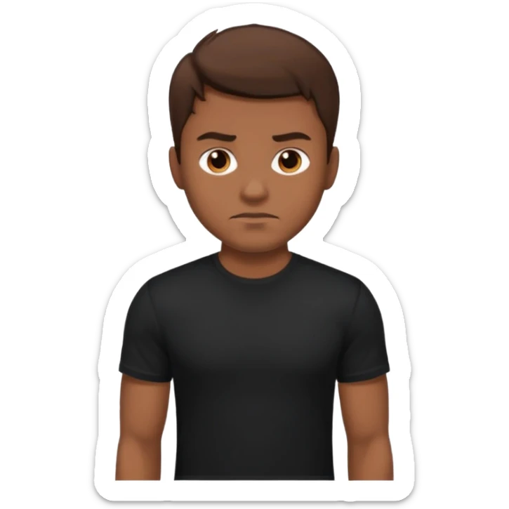 man with brown hair who is strong wearing black t shirt not smiling sticker