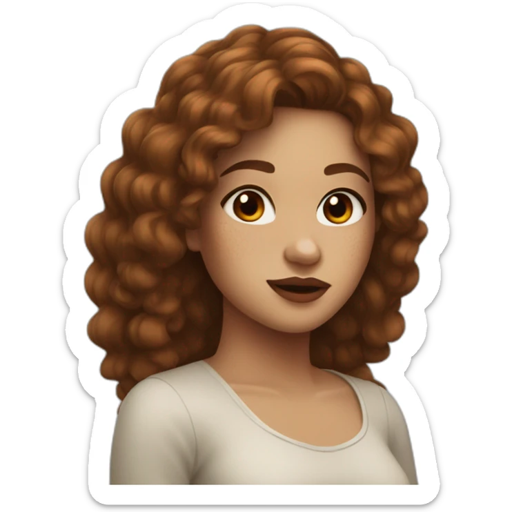 girl with brown long hair and freckles and red lips and browm eyes sticker