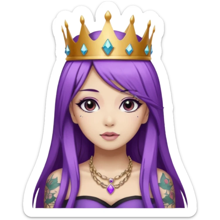 hime gyaru girl with long straight purple hair, tattoos, dark makeup sticker