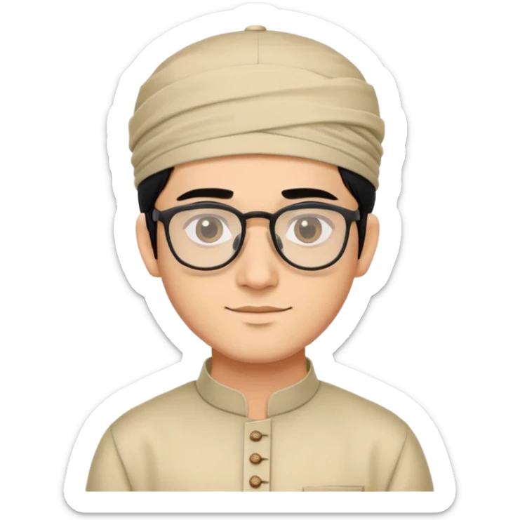 young man with wheatish skin tone, black hair, wearing kurta with rectangle glasses and traditional cap sticker