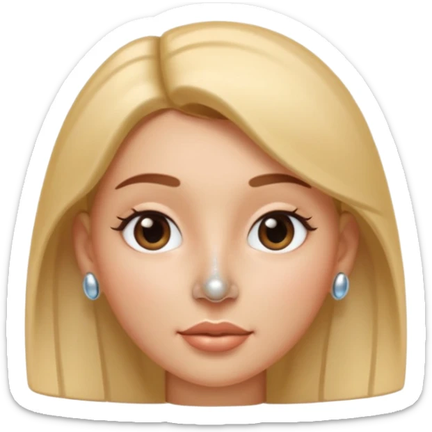 A 3D cartoon woman with a shiny metallic nose pin clearly visible on her left nostril, soft skin tone, Memoji-style lighting. sticker