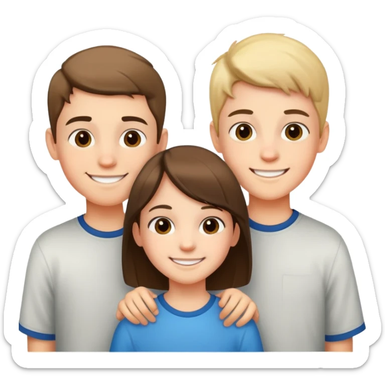 two teenage boys standing next to a 10-year-old girl, siblings sticker