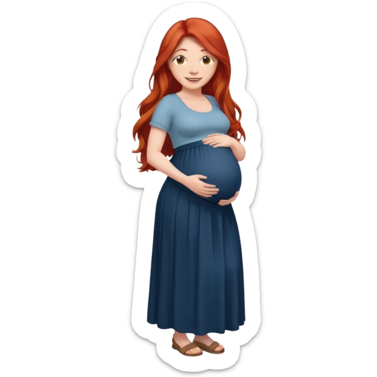 Make a strong women with long red hair, pregnant with maxi skirt, pretty  sticker
