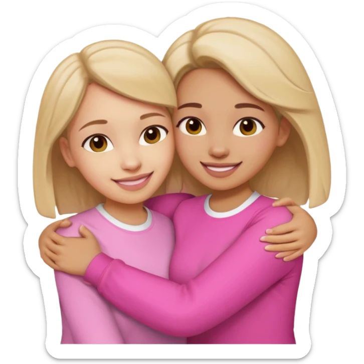 Two female friends with a pink and white shirts are hugging and smiling sticker