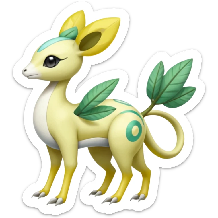 Tropical Exotic Meloetta-Leavanny-Gallade-Ampharos-Inteleon-Nidoqueen-Fakémon-Pokémon-hybrid-fusion-creature, full body sticker
