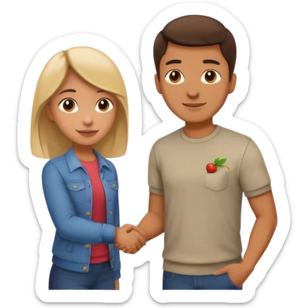a man in casual clothes shaking hands with a girl, apple emoji style sticker