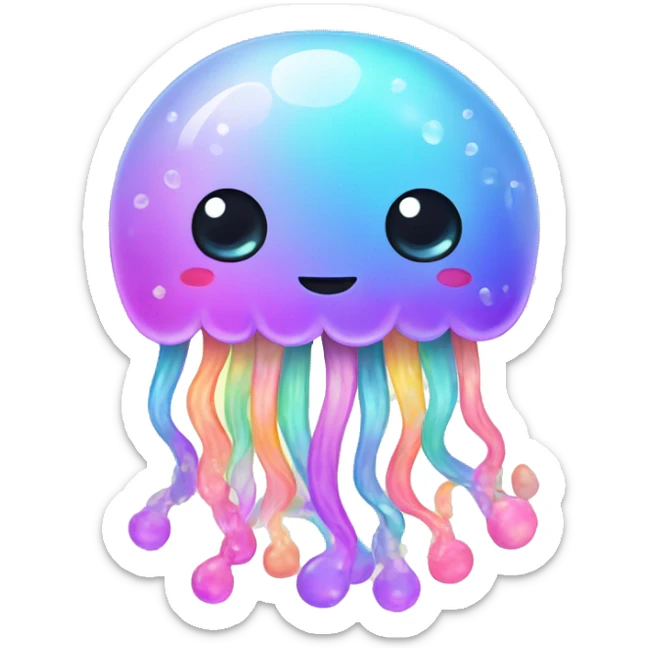 Kawaii rainbow pastel bedazzled family of jellyfish  sticker