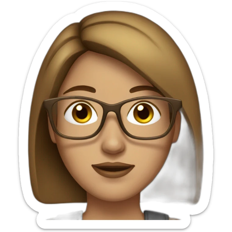  woman with straight brown hair, freckles and gold glasses. sticker