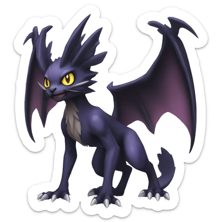 Black edgy Noivern-Noibat-Nargacuga-cat-Fakemon full-body sticker
