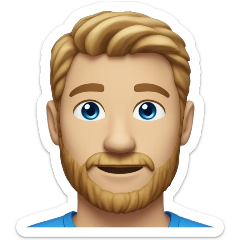 A head and shoulders shot of a 33 year old White man, with short brown hair, with stubble facial hair,   with blue eyes wearing a t-shirt. sticker