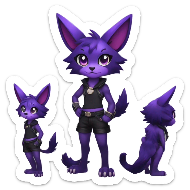 Anthro-Edgy-Cool-Black-Purple-Contrast-Colors-Fantasy-Fur-Sona-Chibi-Shiny-Fakémon-Hybrid full body sticker